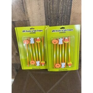 Party Favor Target Halloween 12 Pencils Erasers Pumpkin Ghost Candycorn Vtg 2004